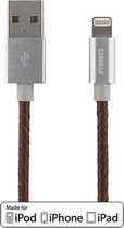 STREETZ IPLH-583 USB naar Apple Lightning lederen Kabel 1 meter MFI Sync & Charge Bruin