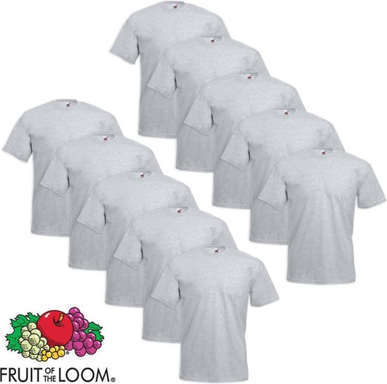 10x Fruit of the Loom Grote maat Value Weight T-shirt grijs 5XL