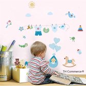TH Commerce Muursticker baby waslijn kleertjes jongen - muurdecoratie - Babykamer - 40246