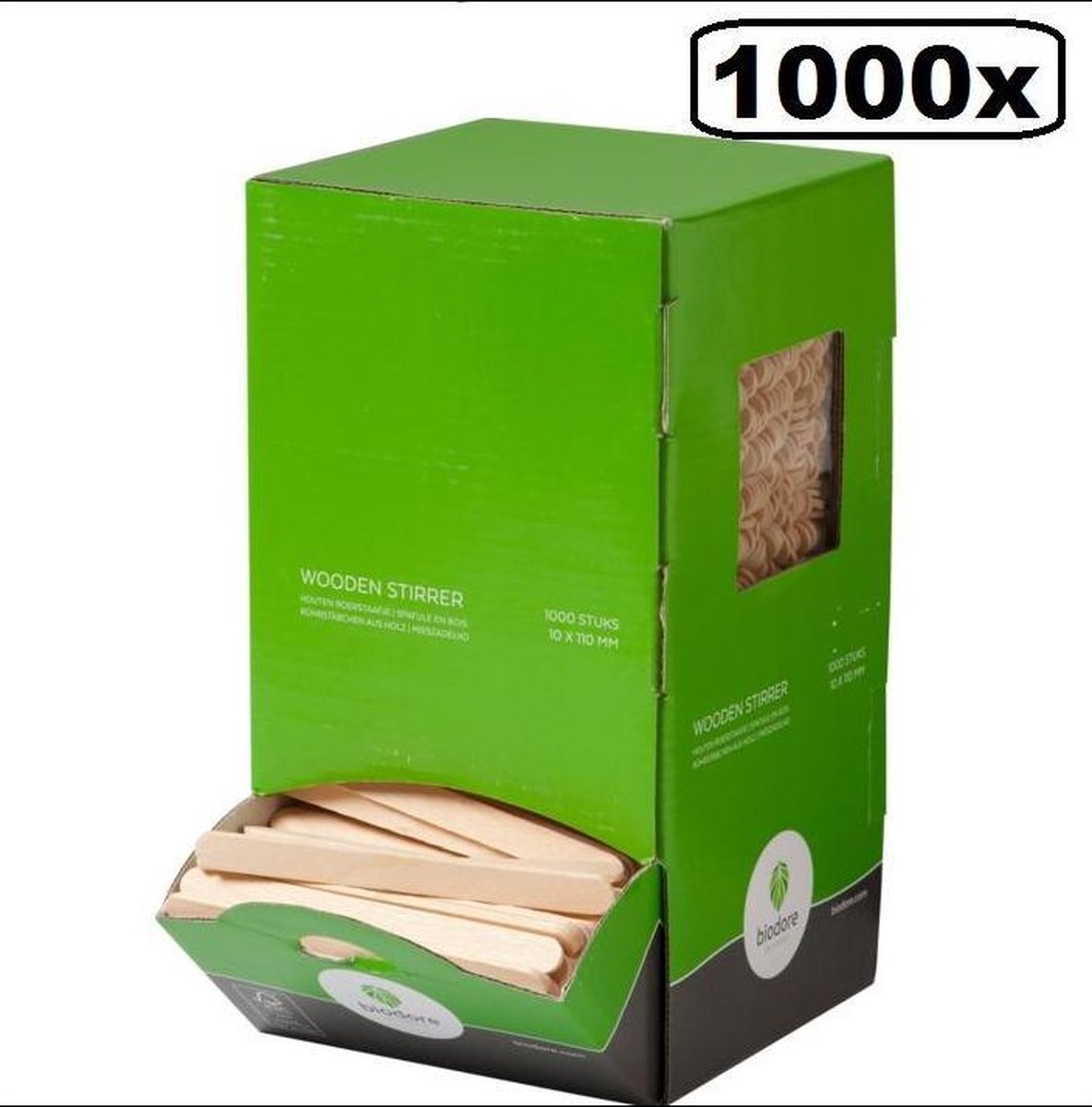 1000x Roerstaafjes hout 10mmx110mm