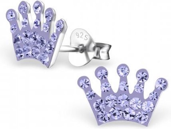 Zilveren kinderoorknopjes kroon paars - Toverstaartjes oorbellen  kinderjuwelen | bol.com