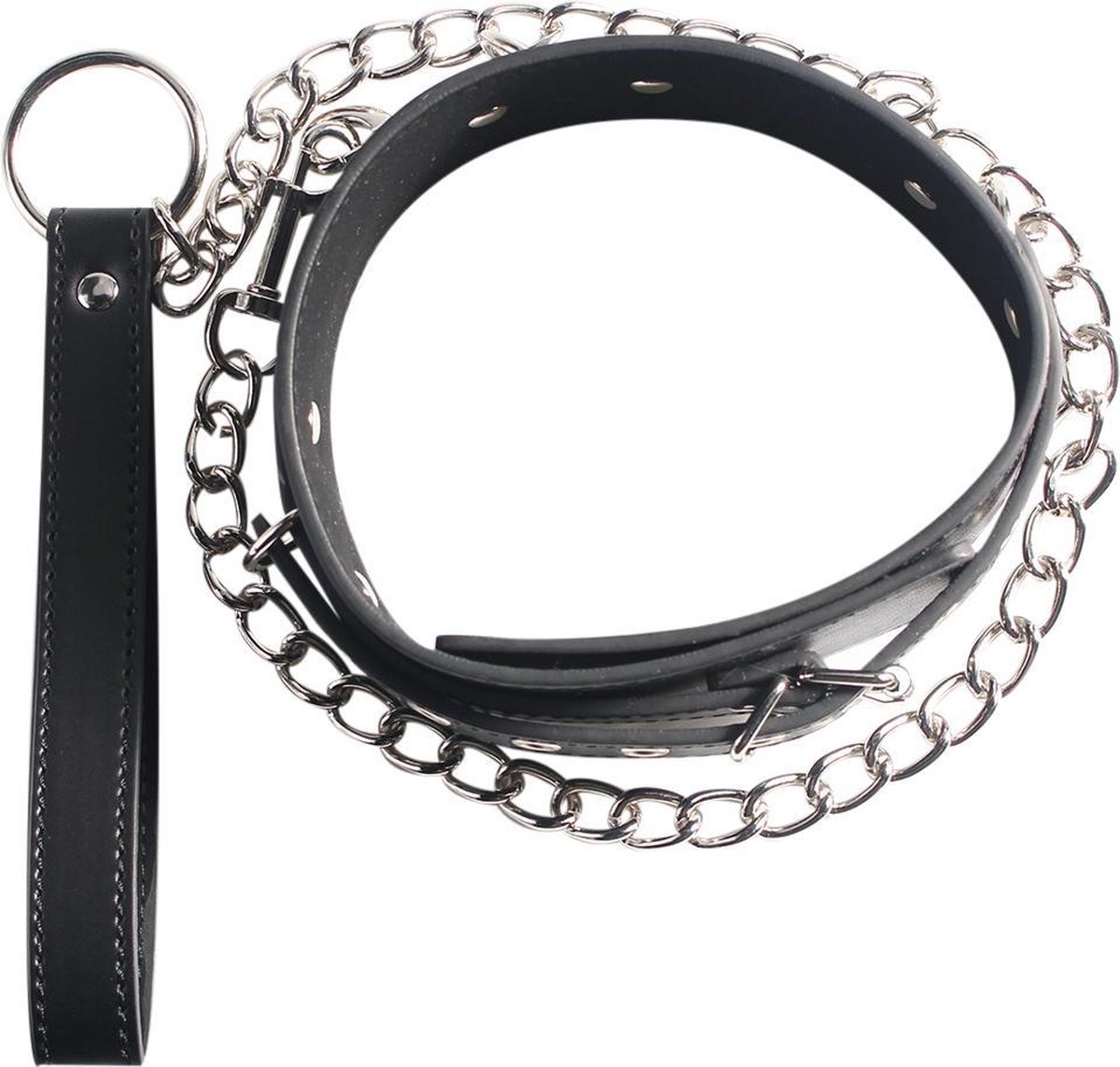 Goedkoopste EZlove halsband met riem - verstelbare riem - stevig kunstleer - zwart