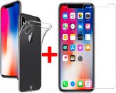 Transparant Siliconen Hoesje geschikt voor Apple iPhone Xs / X + Screenprotector Tempered Glass - 360 Graden Bescherming van iCall