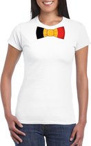 Wit t-shirt met Belgie vlag strikje dames - Belgie supporter L
