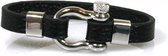 IbizaMen - Zwart leren armband - RVS karabijn sluiting - 21cm