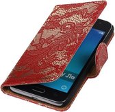 Rood Lace booktype cover hoesje voor Samsung Galaxy J1 Nxt