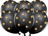 6 zwarte ballonnen met goudkleurige sterren - Feestdecoratievoorwerp