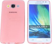 Samsung Galaxy A3, 0.35mm Ultra Thin Matte Soft Back Skin case Transparant Rood Roze Red Pink