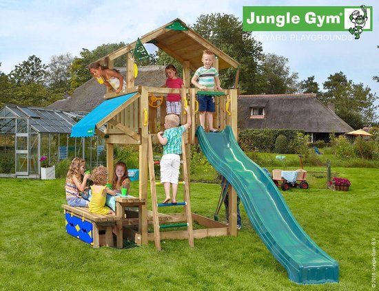Jungle Gym - Chalet Mini Picnic 160 - Houten Speelset Tuin - Met Glijbaan -  Donkergroen | bol