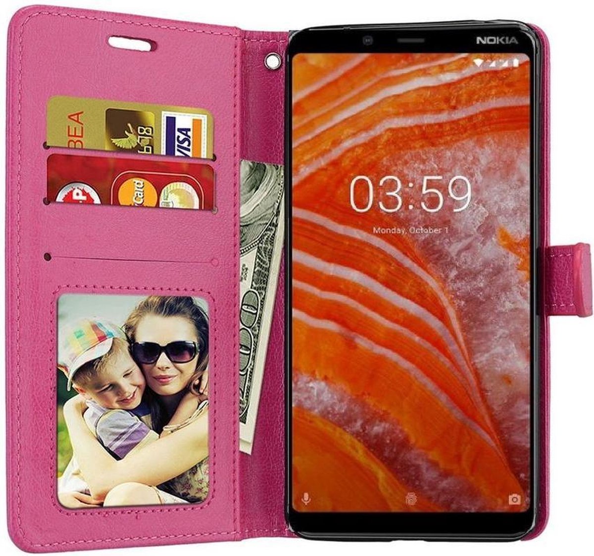 Telefoonhoes Geschikt voor: Nokia 3.1 Plus Portemonnee hoesje roze