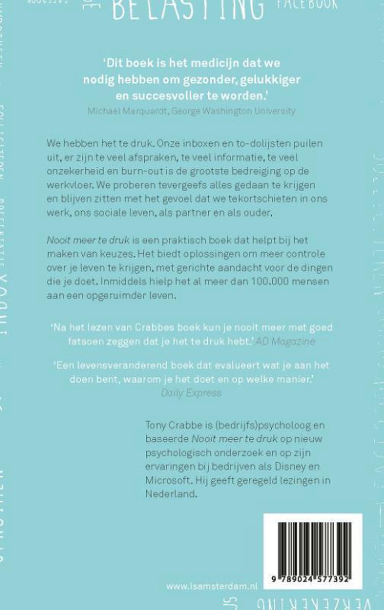 Nooit meer te druk - back cover