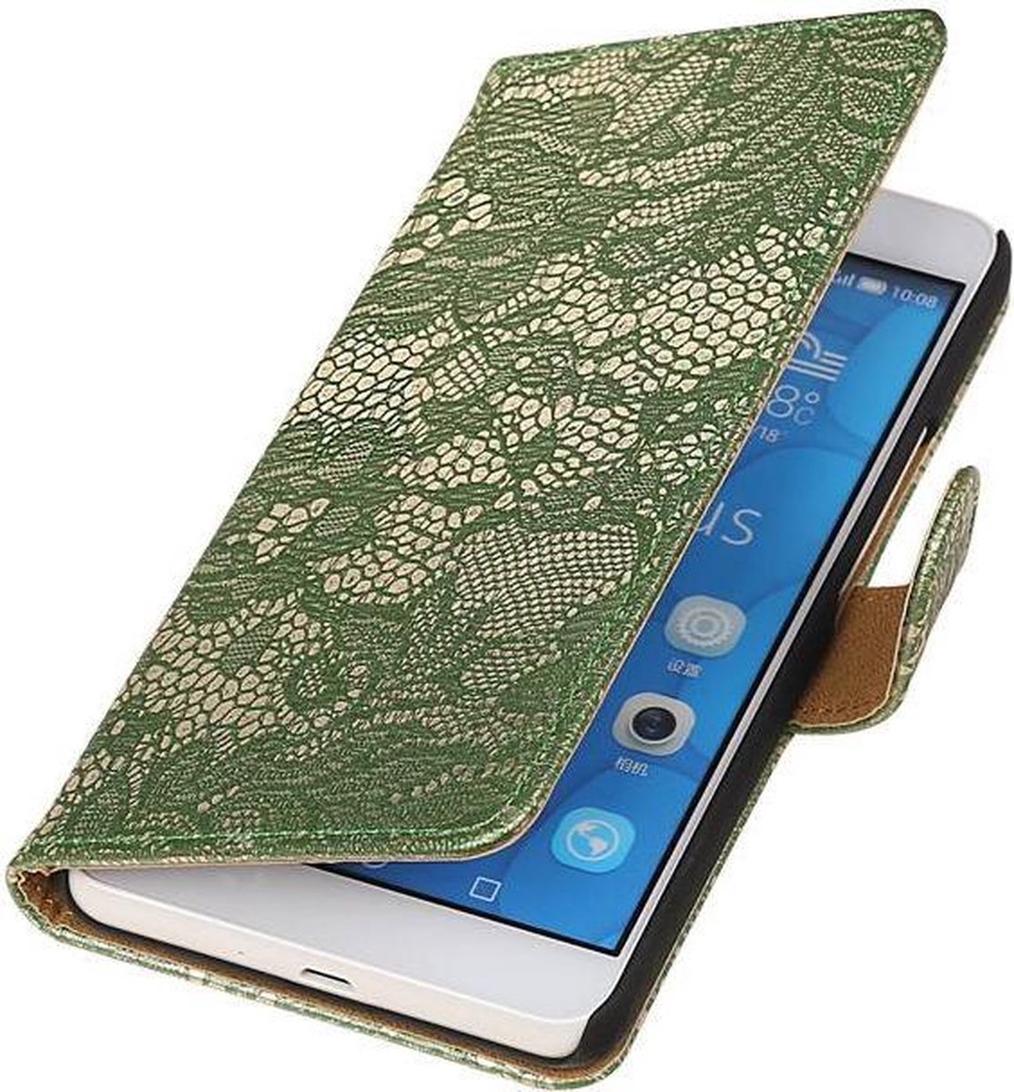 Huawei Honor 6 Plus Lace Kant Booktype Wallet Hoesje Donker Groen - Cover Case Hoes