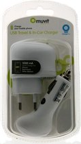 Muvit usb charge kit rubber coated (car+travel) white