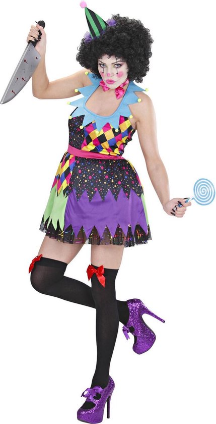 "Verkleedkostuum duiverwekkende veelkleurige clown voor dames Halloween outfit - Verkleedkleding - Large"