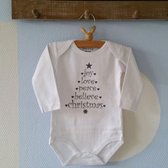 Baby Rompertje met tekst unisex Joy Love Peace  | Lange mouw | wit | maat 50/56 mijn eerste kerstmis baby kleding kerst Kerstkleding kerstpakje aankondiging bekendmaking zwangersch