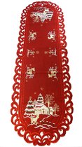 Kerstkleed - Linnen - rood met hert -  Loper 130 cm - 8837