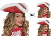 3x Hoed Dansmarieke rood/wit