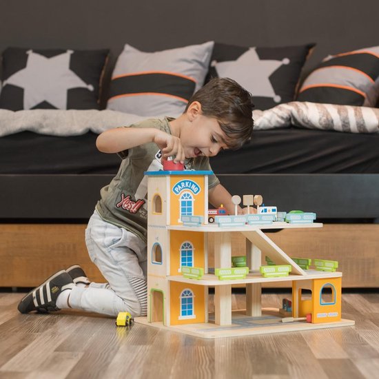 Bandits & Angels Houten Speelgoedgarage Bandits Parking Experience met 3 Verdiepingen en Lift - Inclusief 4 Auto's - Speelgoed Auto Garage Hout van Merkloos — afbeelding 3