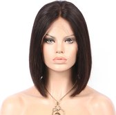 Lace front wig human hair silky straight Kleur:Natuurlijke 16 inch