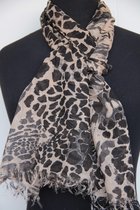 Dames sjaal - katoen - luipaard print - leopard - panter - zwart - grijs - beige - 50 x 180 cm