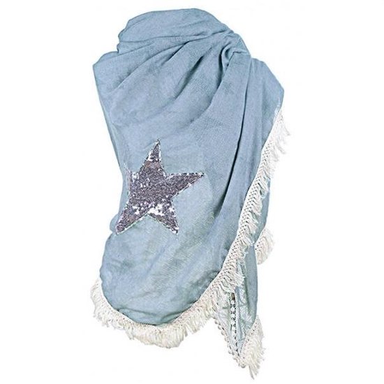Blauwe ibiza sjaal/omslagdoek met ster en ruches | bol.com