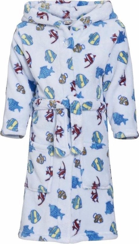 Lichtblauwe badjas/ochtendjas met vissen print voor kinderen. 134/140 (9-10 jr) bol.com