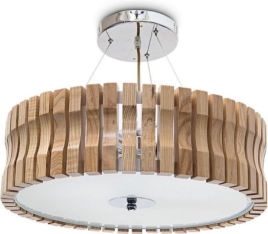 relaxdays Plafondlamp, Hanglamp, Houten design lamp, Melkglas, Natuurhout,  Lamp 3 lichten. | bol.com