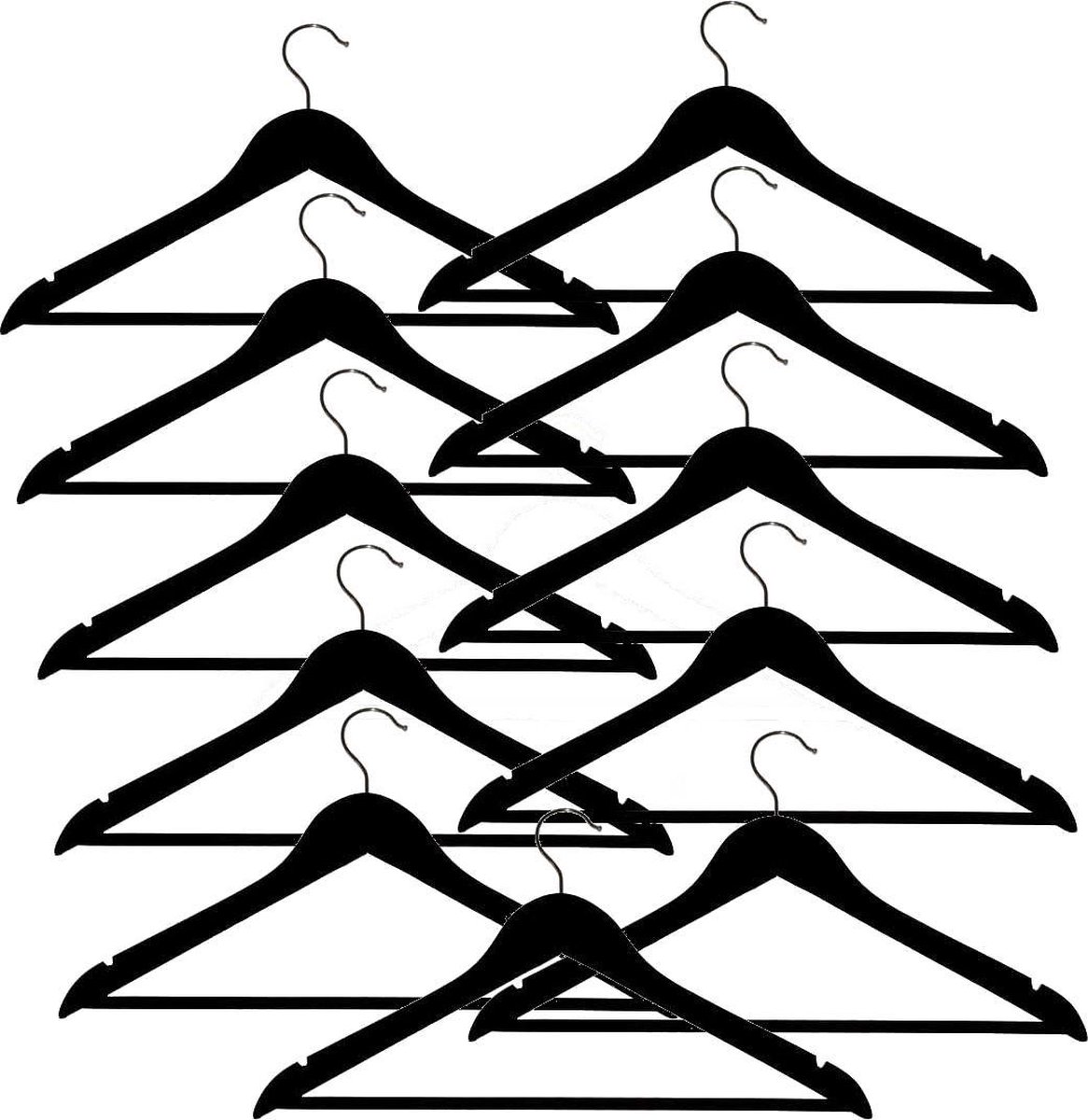 20x zwarte houten kledinghangers - kleerhangers van 44 cm breed met broeklat