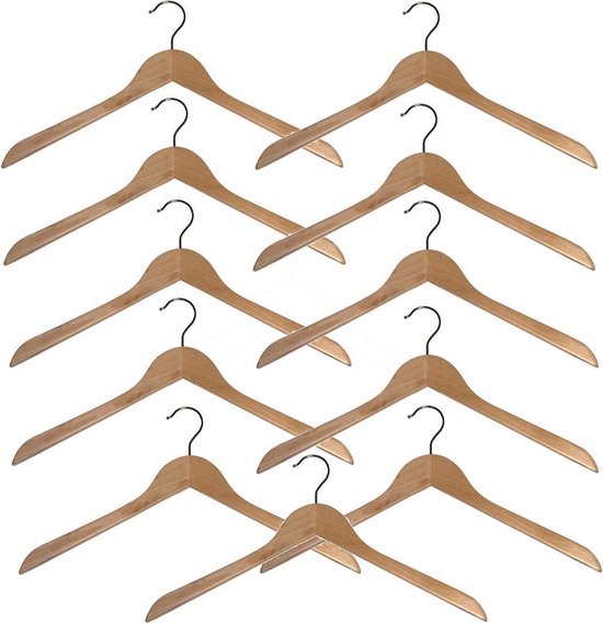Pigment Macadam kijken 10 (+1 Gratis) naturel gelakte houten kledinghangers - kleerhangers van 44  cm breed. | bol.com