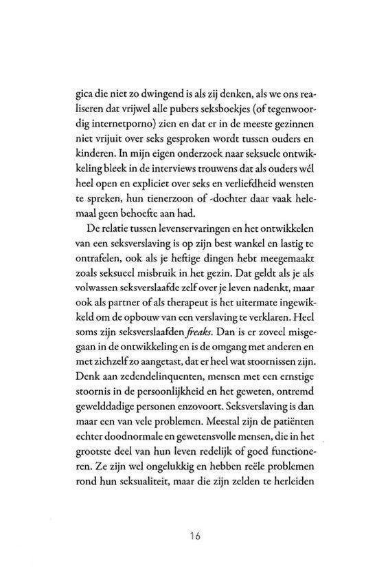 Pagina 16 met tekst over seksverslaving en relaties.