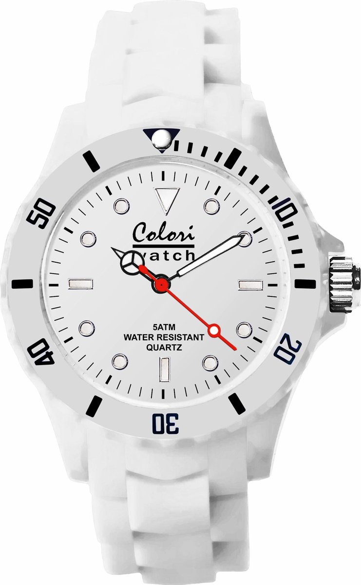 Colori Classic 5 COL002 Horloge - Siliconen Band - Ø 40 mm - Wit