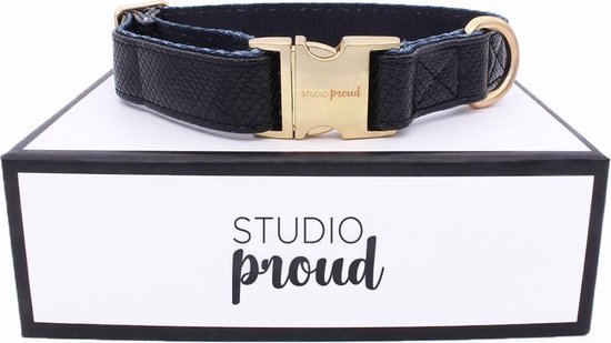 Studio Proud - Halsband - zwart snakeprint - goudkleurige accenten - maat S - te combineren met bijpassende riem