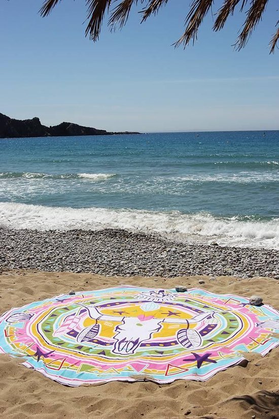 Mycha Ibiza - roundie - serviette de plage ronde - 100% coton - cala skull  - coloré | bol