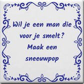 Wijsheden tegeltje met spreuk over Liefde: Wil je een man die voor je smelt Maak een sneeuwpop