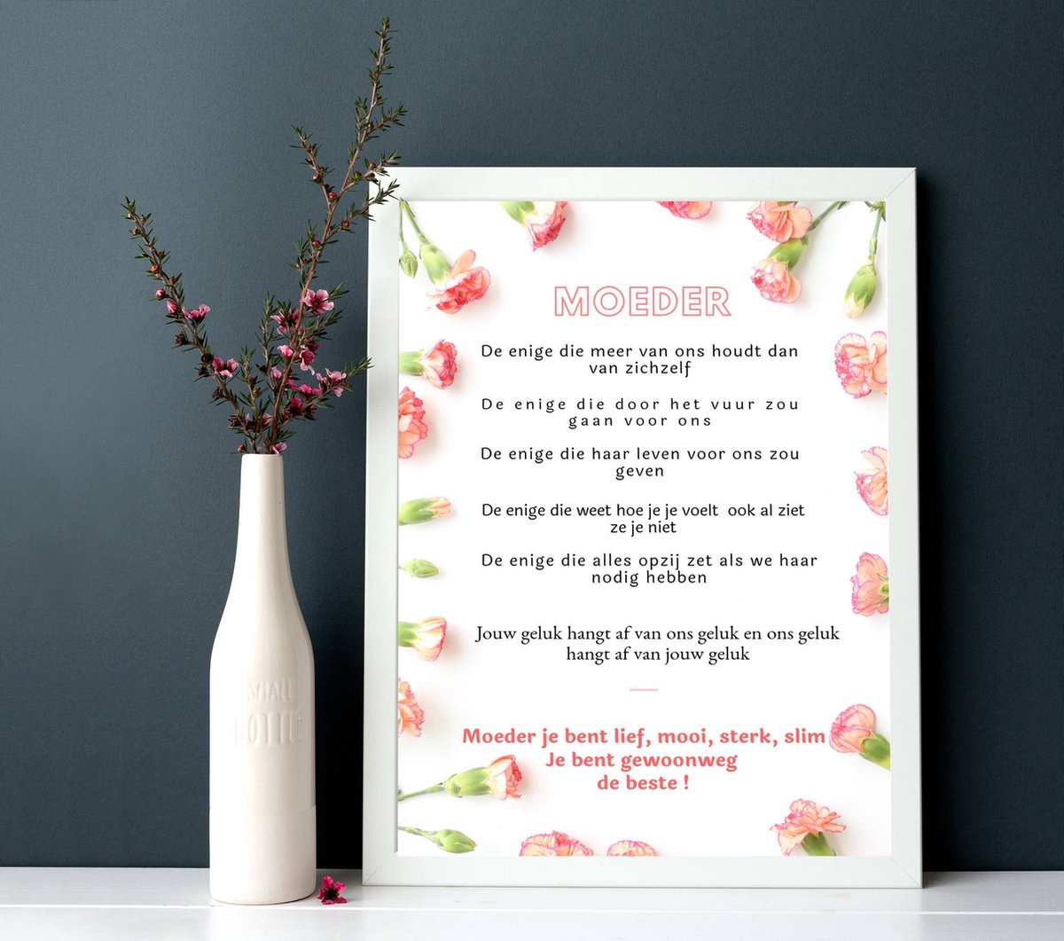 Moederdag, Fotokader met tekst voor moeder, cadeautje voor moeders, Moederdag poster, 50x70 cm (B2) Fotolijst is inbegrepen