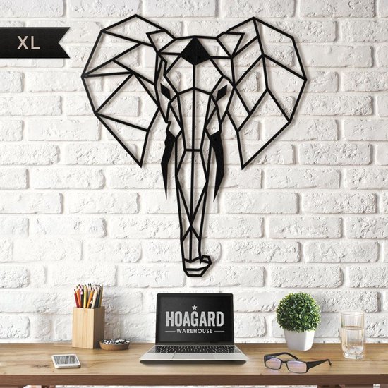 Hoagard Wanddecoratie - Olifant XL - Metaal - Zwart - 75x90cm | bol