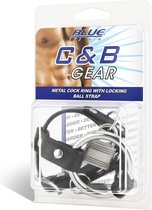 Blue Line Metal Cock Ring With Locking Ball Strap Black OS