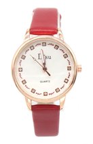 Dielay - Horloge Dames - Band PU Kunstleer - Kast 33 mm - Quartz - Rood