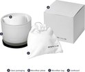Glazen verpakking met BERING logo, microfiber kussen, microfiber zakje en kartonnen doos.