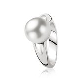Zinzi - Zilveren Ring - Swarovski Kristal Parel - Lichtgrijs - 10 mm - Maat 60 - ZIR455-60
