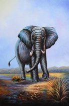 Schilderij olifant savanne 60 x 90 Artello - handgeschilderd schilderij met signatuur - schilderijen woonkamer - wanddecoratie - 700+ collectie Artello schilderijenkunst