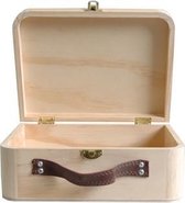 Houten Koffer met lederlook handvat - 23 cm
