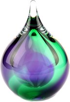 Glazen urn. Asbestemming. "Bubble" groen-paars. 14 cm hoog.