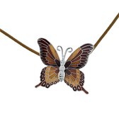Bruine ketting met emaille vlinder