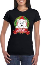 IJsbeer Kerst t-shirt zwart Merry Christmas voor dames - Kerst shirts XS