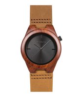 HOT&TOT Sagoni Castano - Houten horloge - Leer - Bruin - Zwart - ø 38 mm