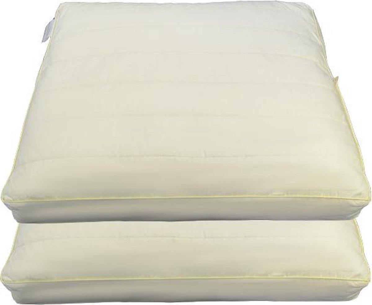 Kapok Box Hoofdkussen Set (2 Kussens + 2 Moltonslopen) - 50x60x10 cm - Ecru