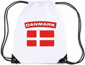 Denemarken nylon rijgkoord rugzak/ sporttas wit met Deense vlag