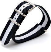 Premium Black White - Nato strap 20mm - Horlogeband Zwart Wit