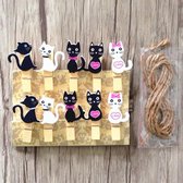 Kleine mini wasknijpertjes - Kat - zwart / wit - 10 stuks